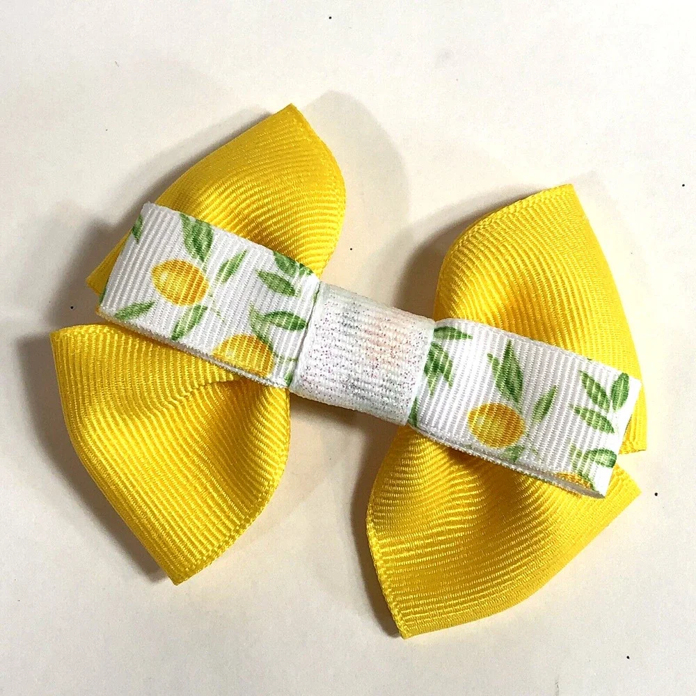 Hair Clip Barrette Lot Ribbon Bow New Coquette Pink Yellow White Lemon Flower